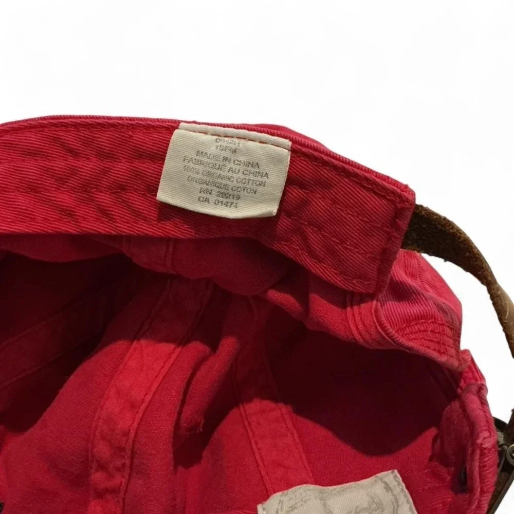 Timberland Baseball‎ Cap Mens OSFM Red Excellent Leather Strapback Logo Hat